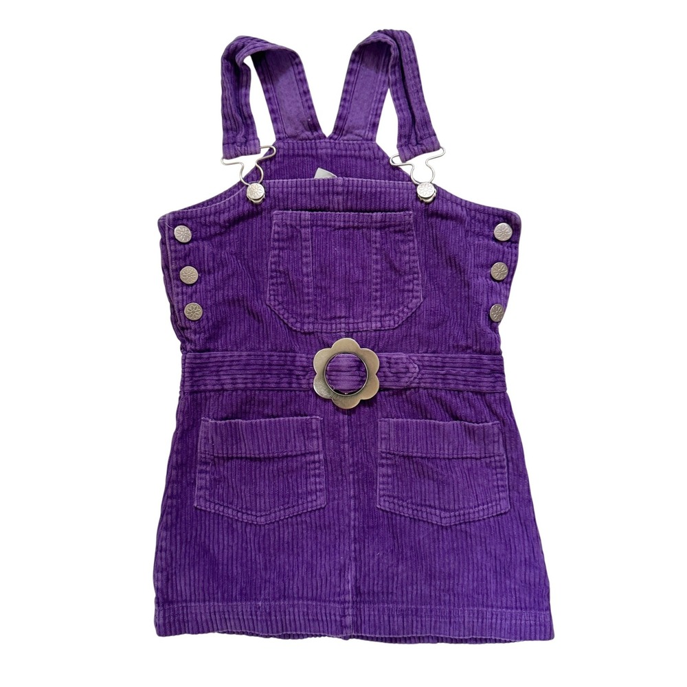 VTG Y2K Overall Dress Size 6 Purple Corduroy Daisy Flower Buckle Retro Style